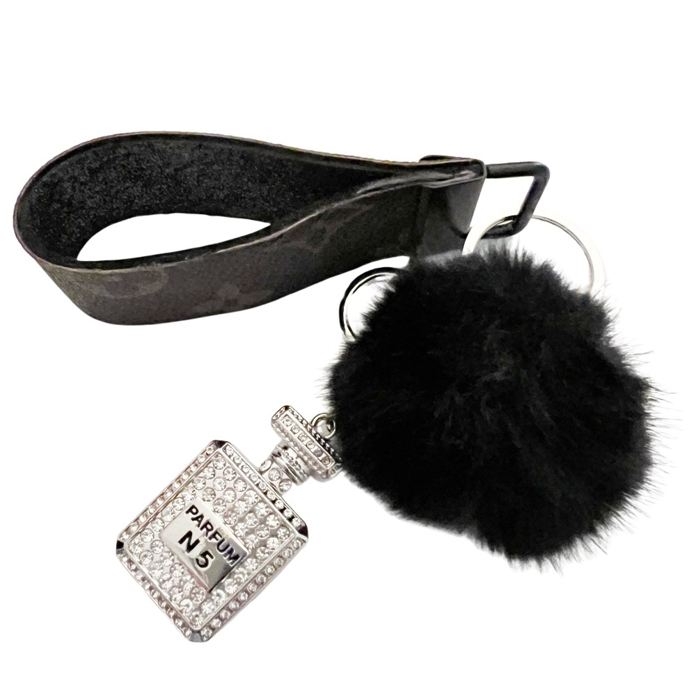 Louis Vuitton ~Upcycled from Authentic Bag Keychain , Black Suede Perfume Charm